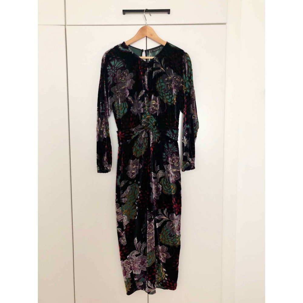 Zara Velvet Floral Midi Dress, Size M (NWT)
